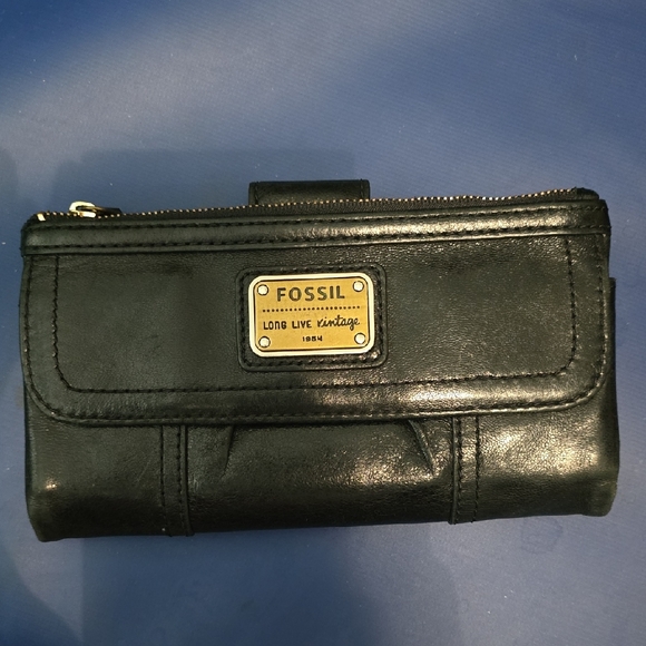 Fossil Handbags - Fossil Black Leather Long Live Vintage Clutch Wallet Organizer